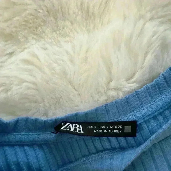 Zara Ribbed Blue Crop-Top Shirt Woman’s Small - Picture 5 of 6